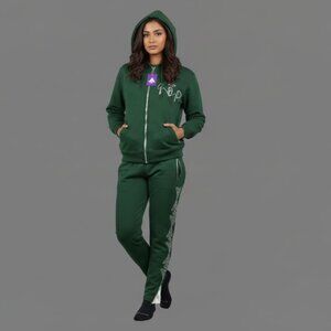 Unisex Green Eternals Rhinestone Fashion Heavy Fleece Tracksuit - King of Kings